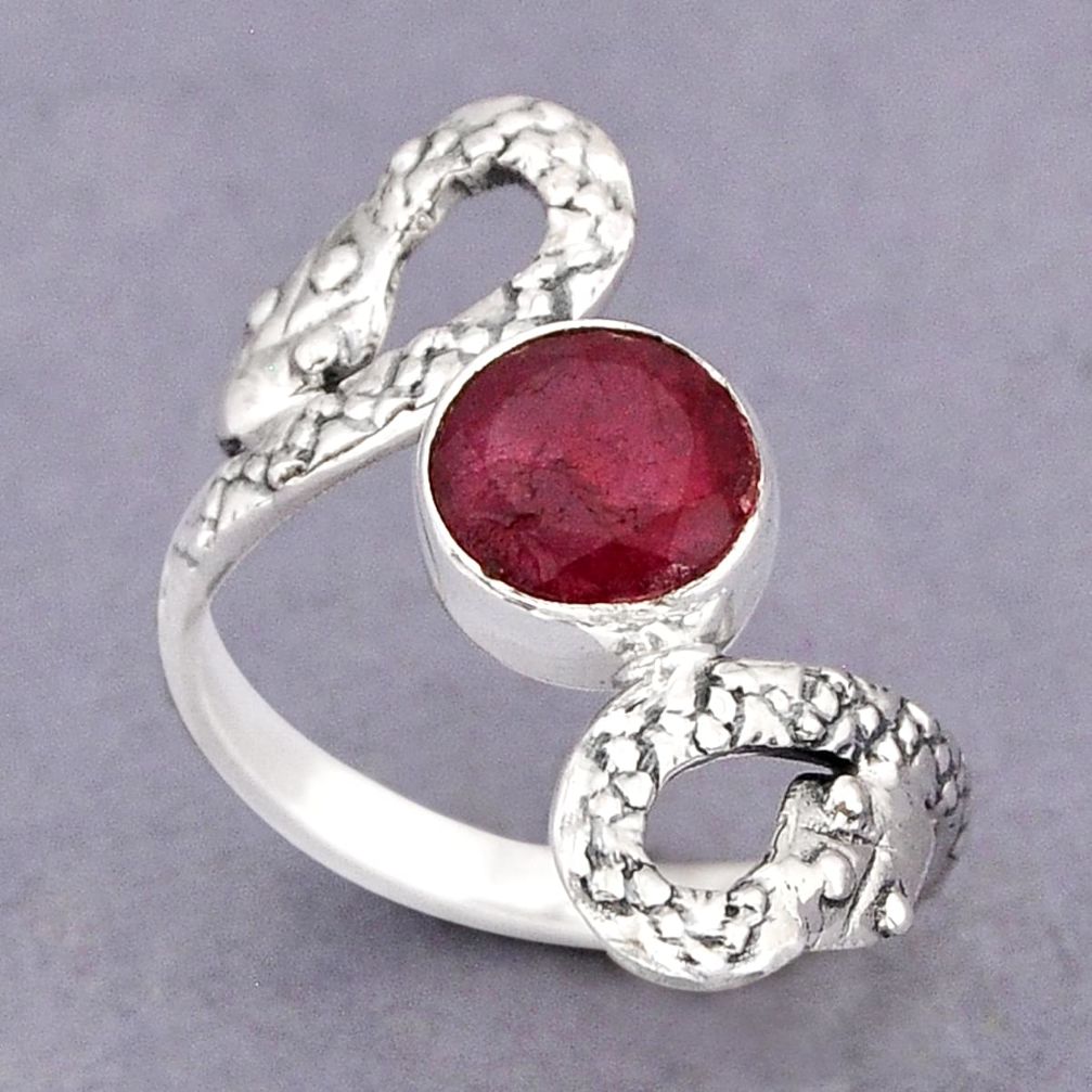 3.29cts faceted natural red ruby 925 sterling silver snake ring size 8.5 y75861