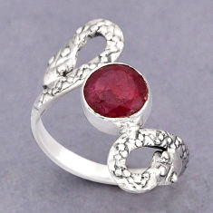 3.29cts faceted natural red ruby 925 sterling silver snake ring size 8.5 y75861