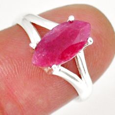 3.95cts faceted natural red ruby marquise sterling silver ring size 6.5 y16688