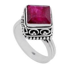 5.46cts faceted natural red ruby octagan 925 sterling silver ring size 8 n42148