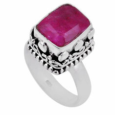 4.10cts faceted natural red ruby octagan sterling silver ring size 6.5 n42151