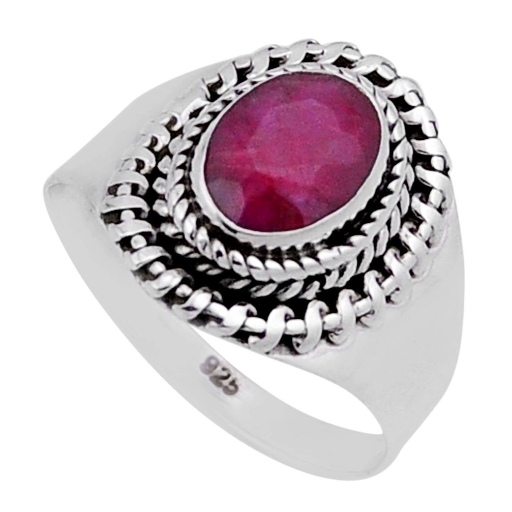 2.00cts faceted natural red ruby oval 925 sterling silver ring size 6.5 n40218