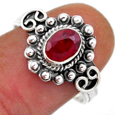 1.36cts faceted natural red ruby oval 925 sterling silver ring size 8.5 n41521