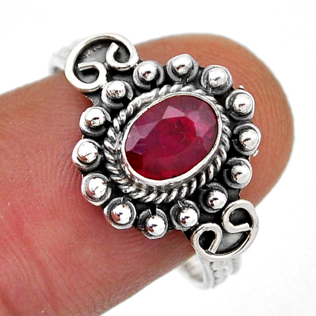 1.39cts faceted natural red ruby oval 925 sterling silver ring size 8.5 n41524