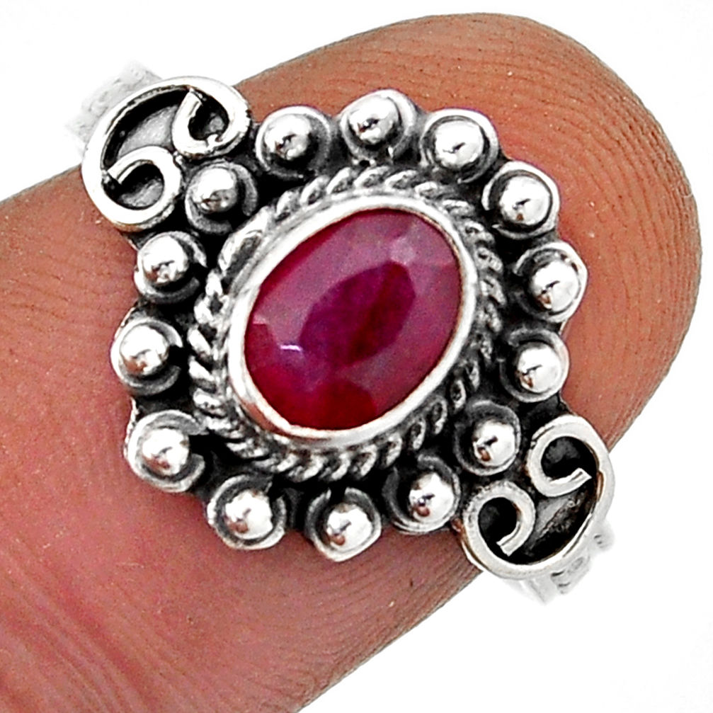 1.54cts faceted natural red ruby oval 925 sterling silver ring size 8.5 n41525