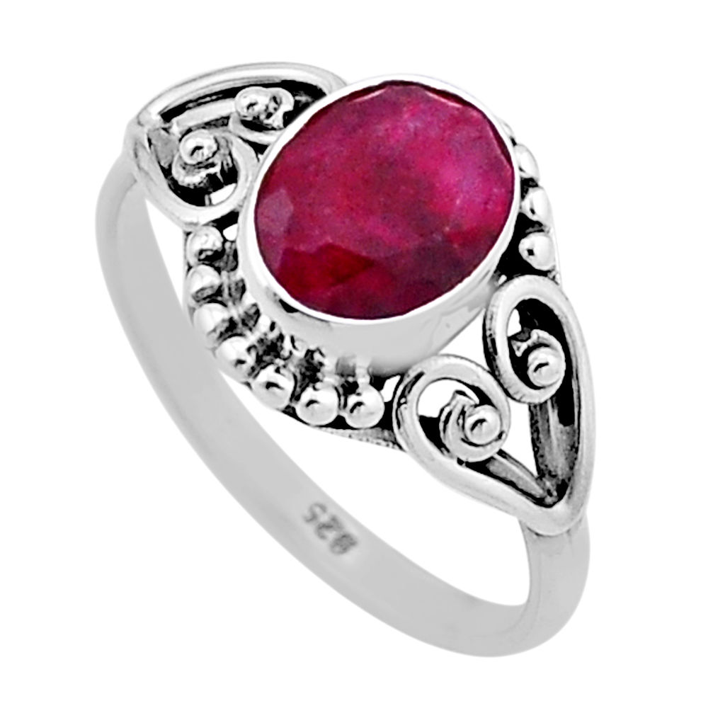 2.23cts faceted natural red ruby oval 925 sterling silver ring size 6.5 n47384