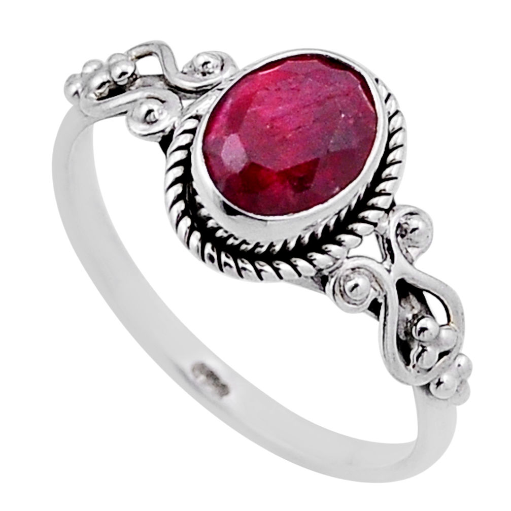 2.14cts faceted natural red ruby oval 925 sterling silver ring size 8.5 n47447
