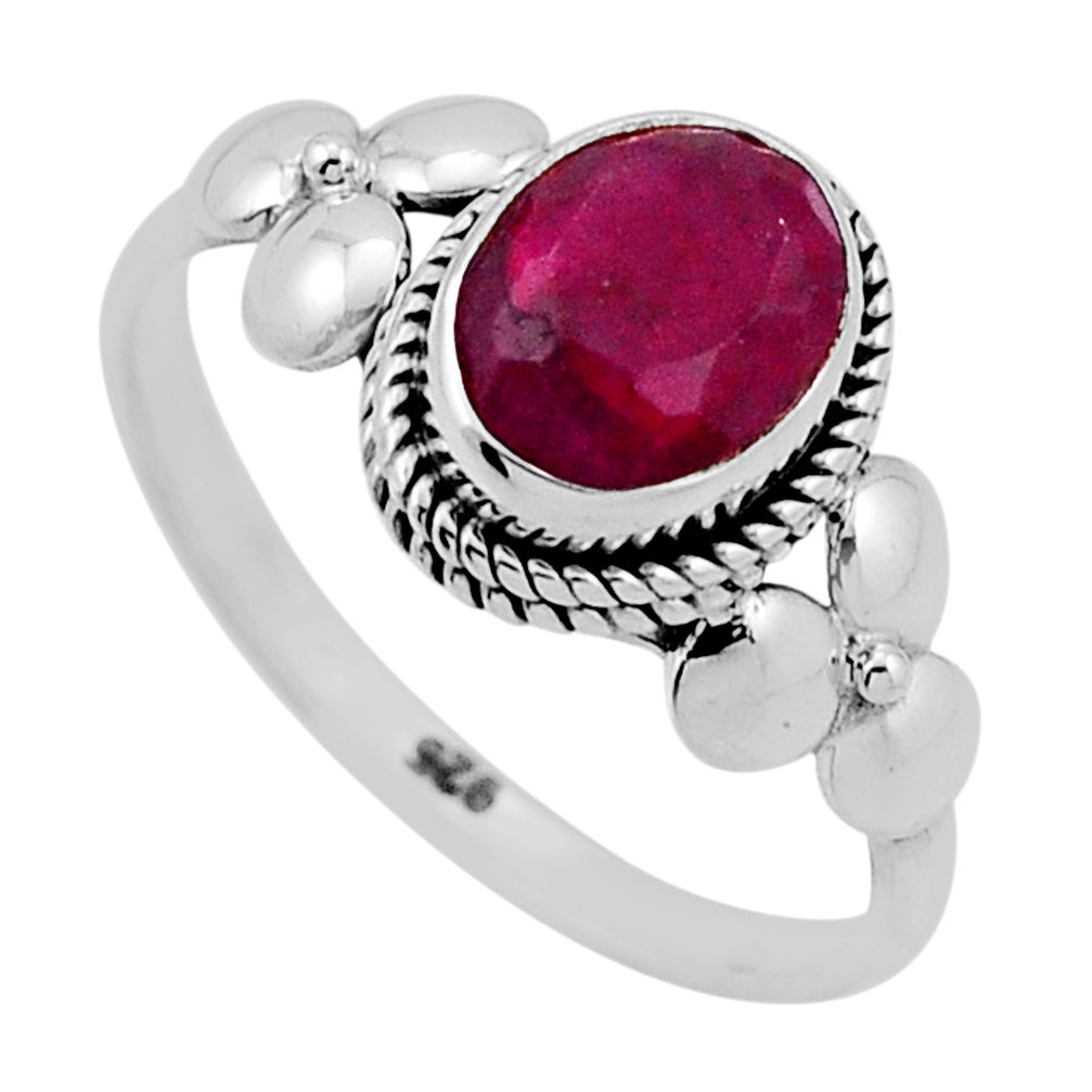 1.76cts faceted natural red ruby oval 925 sterling silver ring size 6.5 n47496