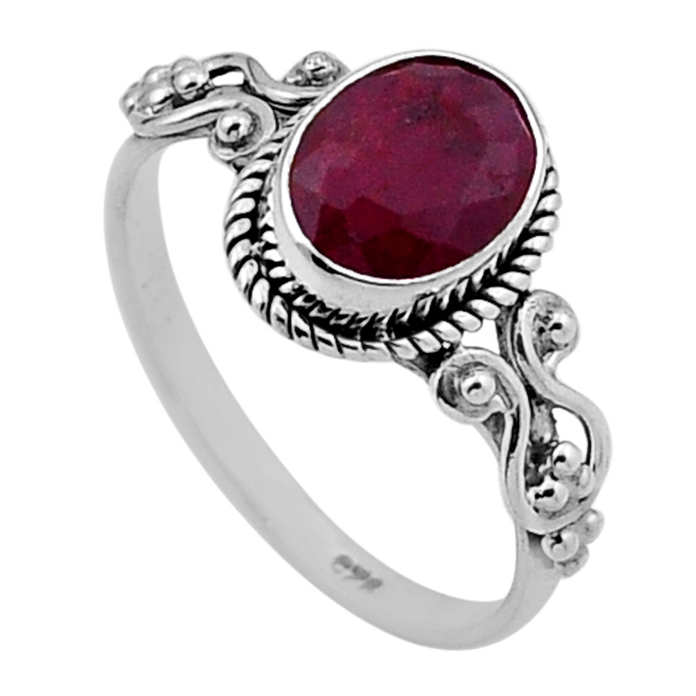 2.06cts faceted natural red ruby oval 925 sterling silver ring size 6.5 n47704