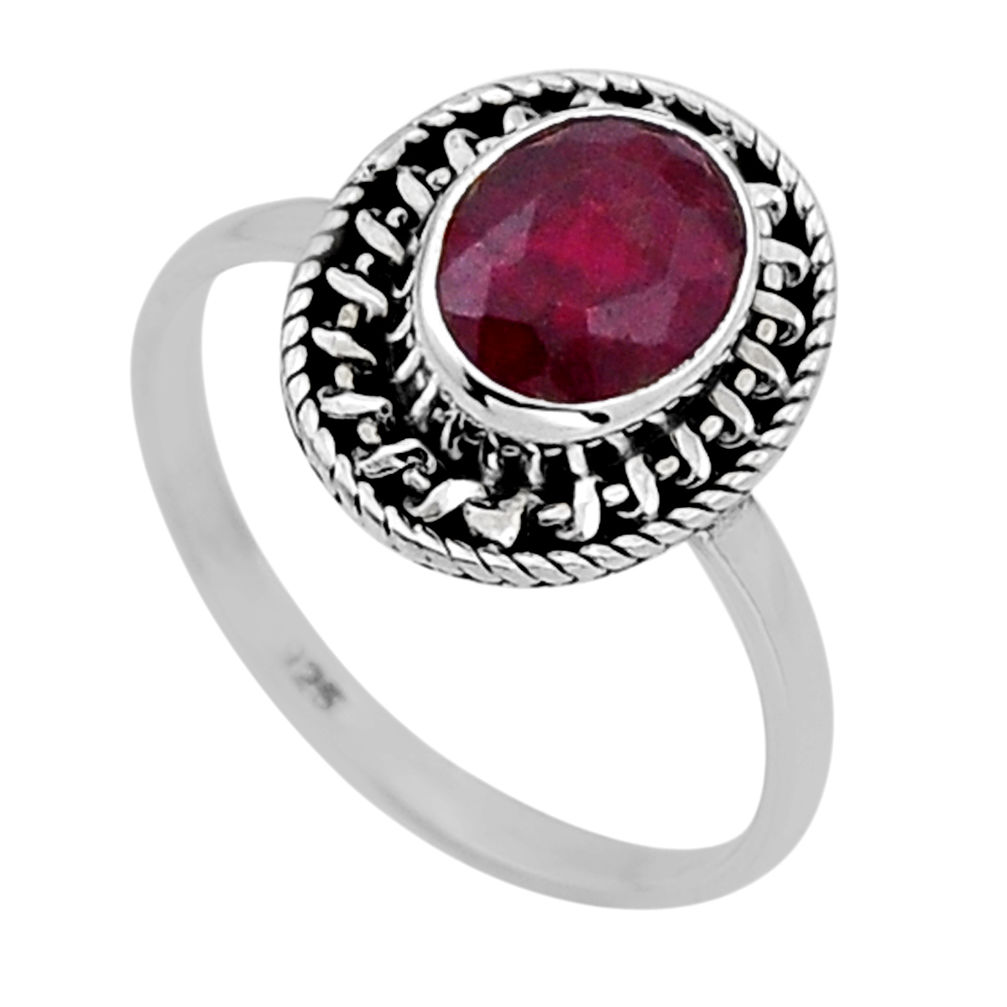 2.06cts faceted natural red ruby oval 925 sterling silver ring size 6.5 n52887