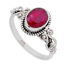2.07cts faceted natural red ruby oval 925 sterling silver ring size 6.5 n52919