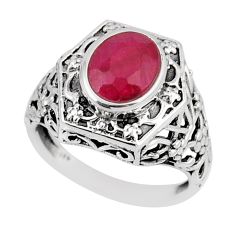 3.14cts faceted natural red ruby oval 925 sterling silver ring size 9.5 y45665