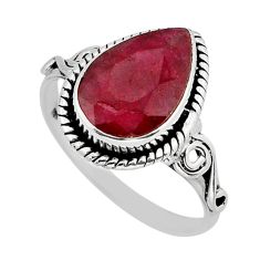3.91cts faceted natural red ruby pear 925 sterling silver ring size 7.5 y76294