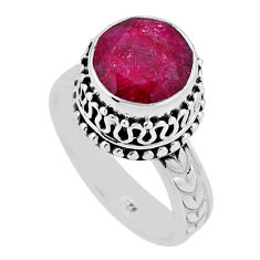 5.02cts faceted natural red ruby round 925 sterling silver ring size 7.5 n43289