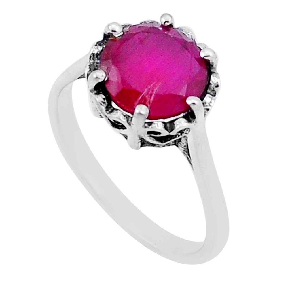 4.63cts faceted natural red ruby round 925 sterling silver ring size 8 n54251