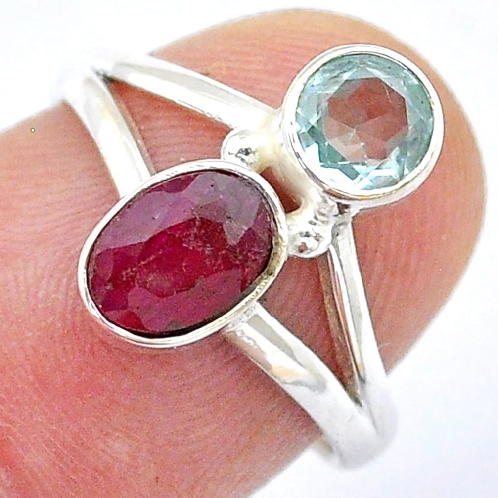 2.51cts faceted natural red ruby topaz 925 sterling silver ring size 6.5 u56379