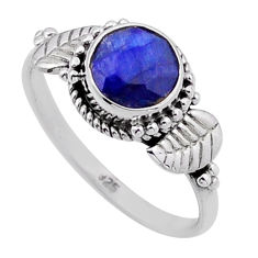 2.54cts faceted natural sapphire 925 sterling silver leaf ring size 7.5 n50732