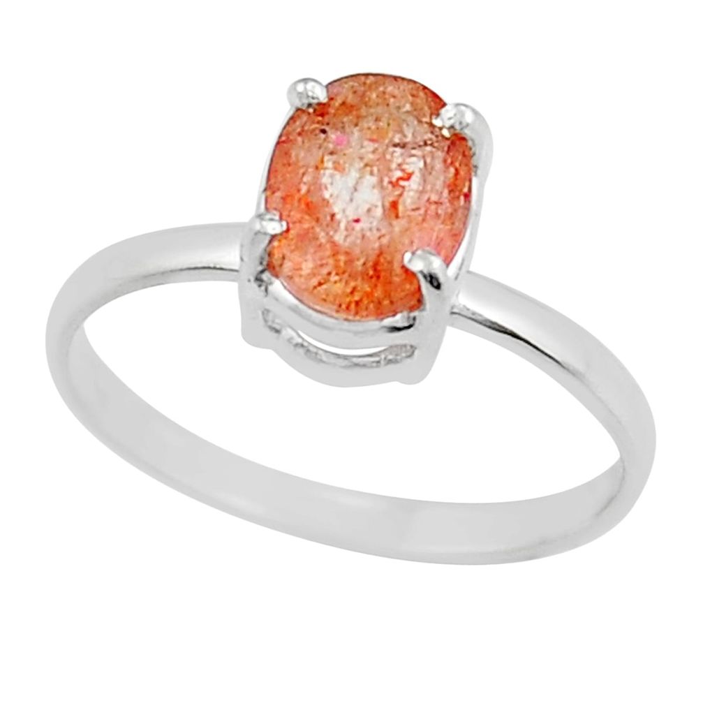 2.98cts faceted natural sunstone (hematite feldspar) silver ring size 9 y25848