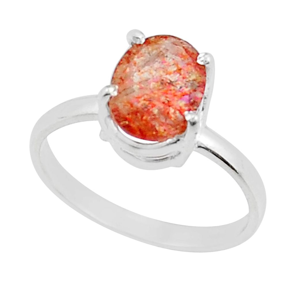 2.70cts faceted natural sunstone (hematite feldspar) silver ring size 6.5 y25846