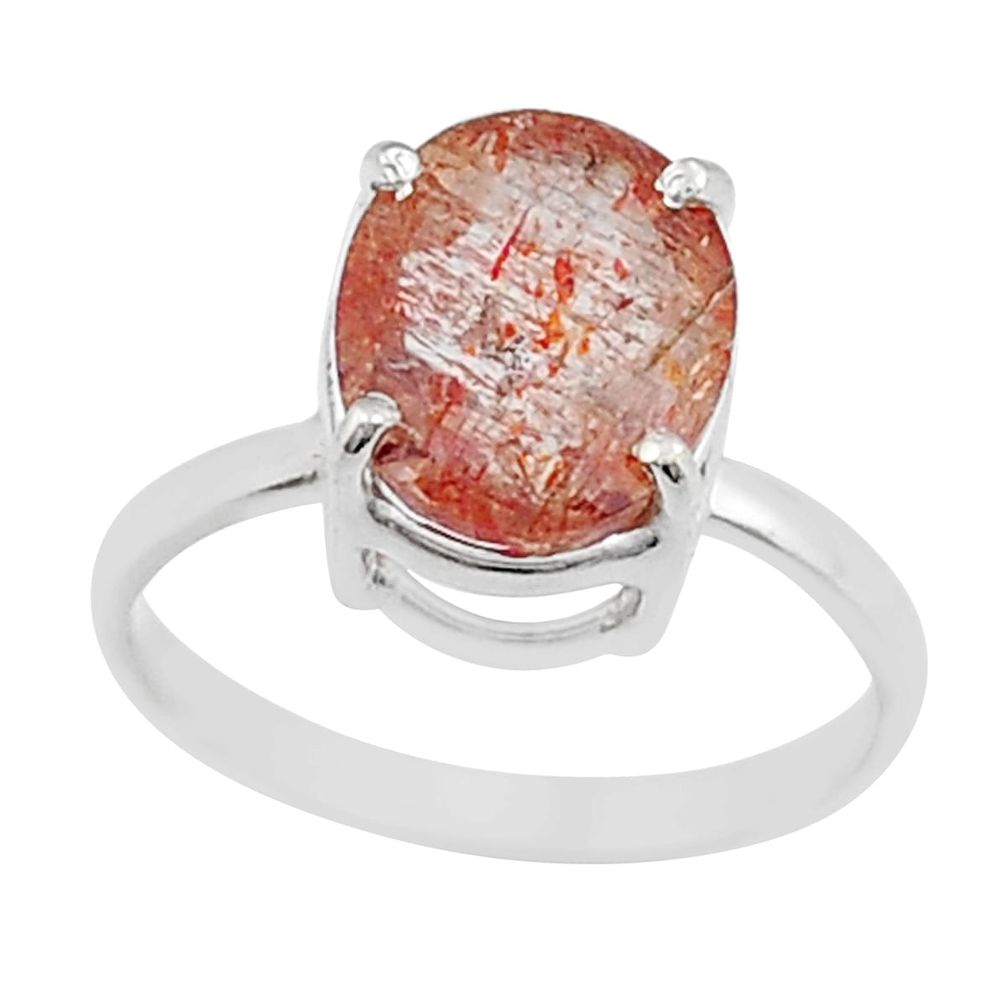 3.96cts faceted natural sunstone (hematite feldspar) silver ring size 6.5 y25850