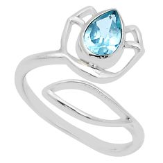 2.13cts faceted natural topaz pear silver adjustable lotus ring size 9 u75590