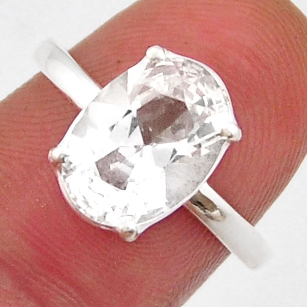 3.61cts faceted natural white danburite faceted 925 silver ring size 7.5 y25469