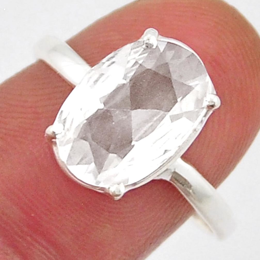 3.68cts faceted natural white danburite faceted 925 silver ring size 8.5 y25477