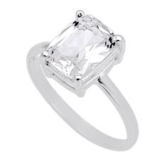 2.71cts faceted natural white goshenite octagan 925 silver ring size 8 y1985