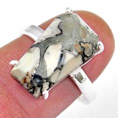 6.43cts faceted natural white howlite fancy 925 silver coffin ring size 8 y39626