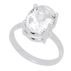 3.98cts faceted natural white pollucite oval 925 silver ring size 5.5 y2064
