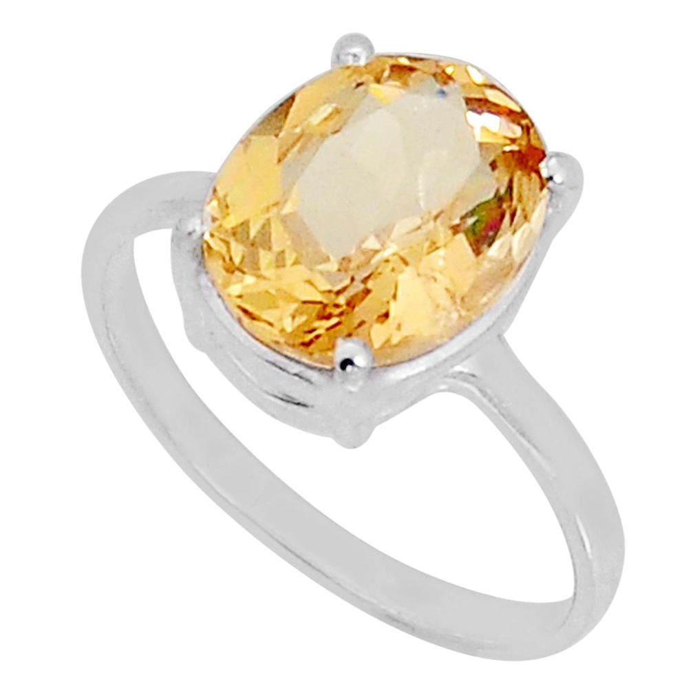 4.58cts faceted natural yellow beryl 925 sterling silver ring size 8.5 y2110