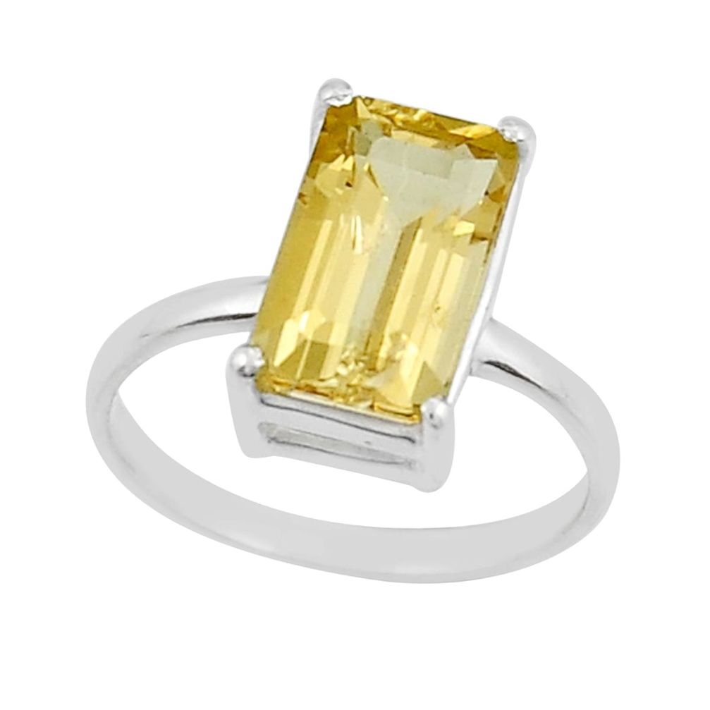 3.21cts faceted natural yellow beryl 925 sterling silver ring size 6.5 y25944