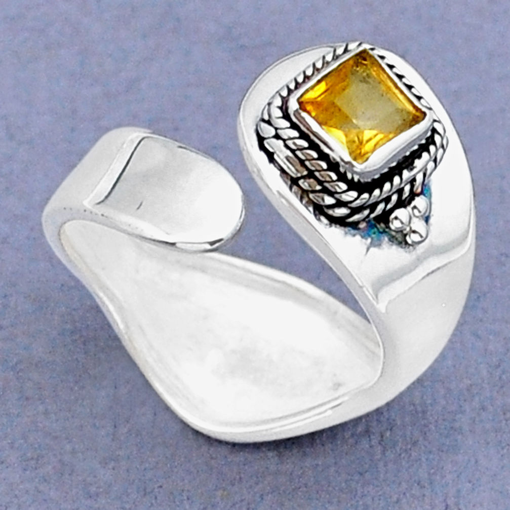 1.00cts faceted natural yellow citrine 925 silver adjustable ring size 7 y15977