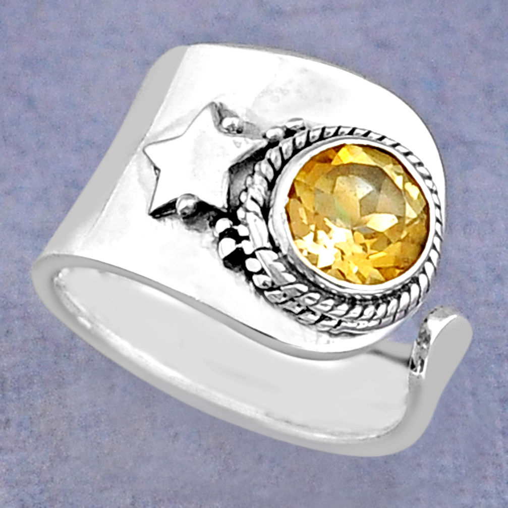 2.71cts faceted natural yellow citrine 925 silver adjustable ring size 7 y26660