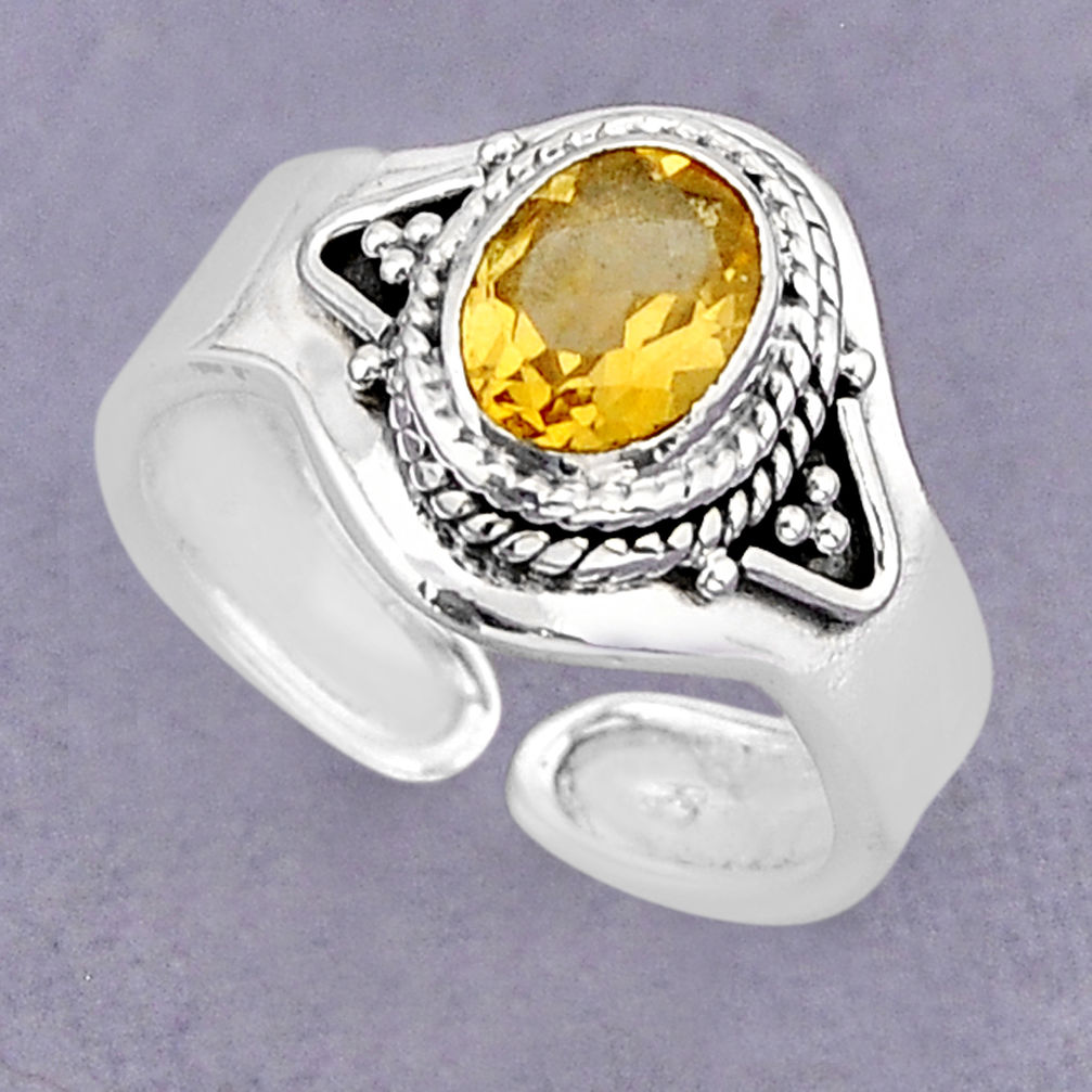 2.17cts faceted natural yellow citrine 925 silver adjustable ring size 7 y75363