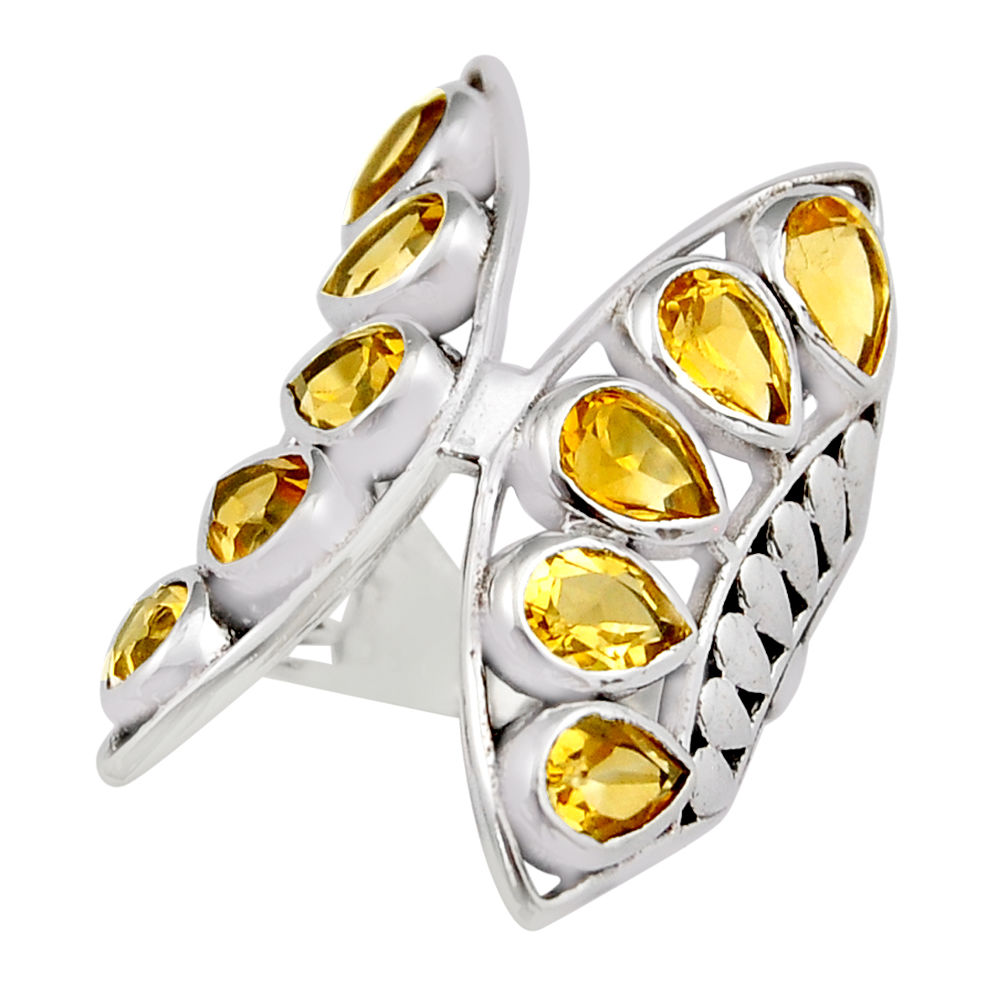 9.89cts faceted natural yellow citrine 925 silver butterfly ring size 6 y37809