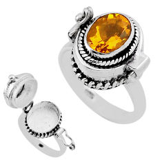 3.11cts faceted natural yellow citrine 925 silver poison box ring size 6 n39064