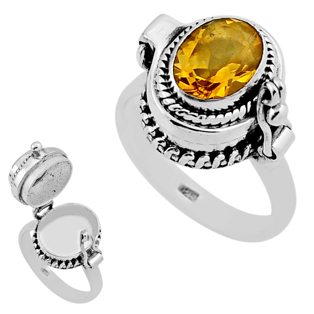 3.01cts faceted natural yellow citrine 925 silver poison box ring size 7 n39061