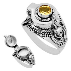 0.75cts faceted natural yellow citrine 925 silver poison box ring size 7 n39124