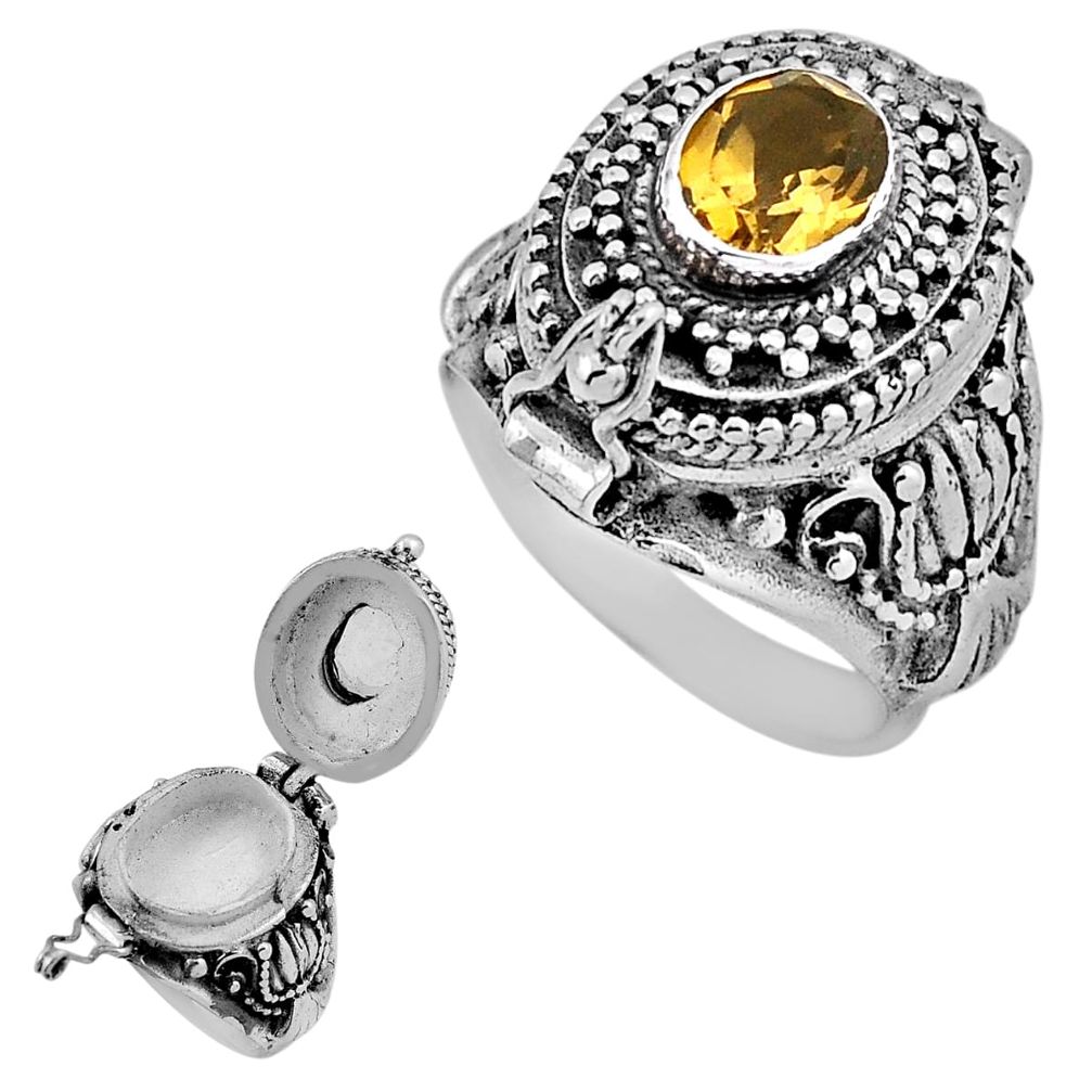 1.92cts faceted natural yellow citrine 925 silver poison box ring size 7 n43747