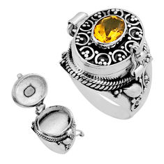 2.71cts faceted natural yellow citrine 925 silver poison box ring size 8 n39161