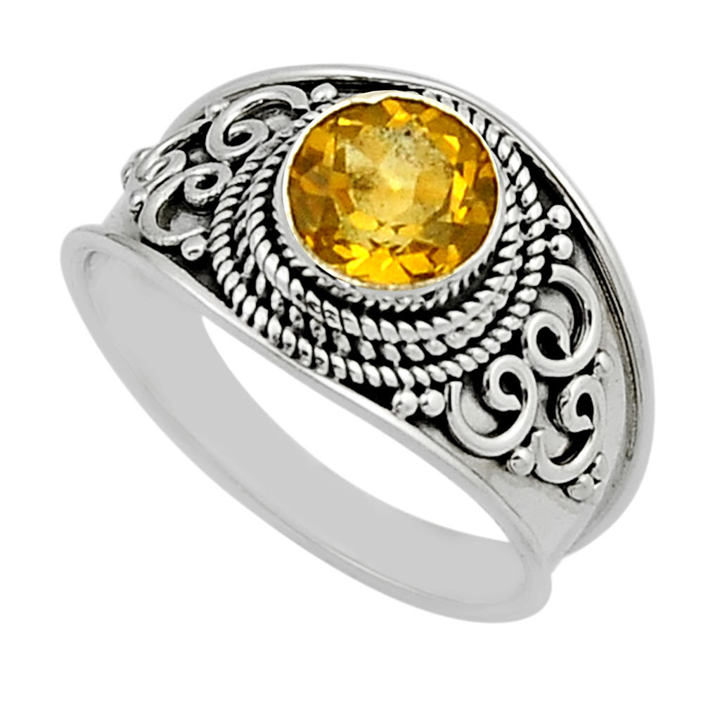 2.54cts faceted natural yellow citrine 925 sterling silver ring size 7.5 n15551