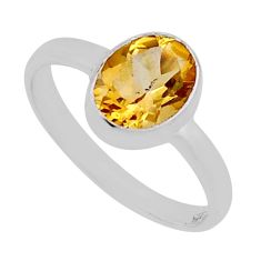 2.90cts faceted natural yellow citrine 925 sterling silver ring size 7.5 n37355