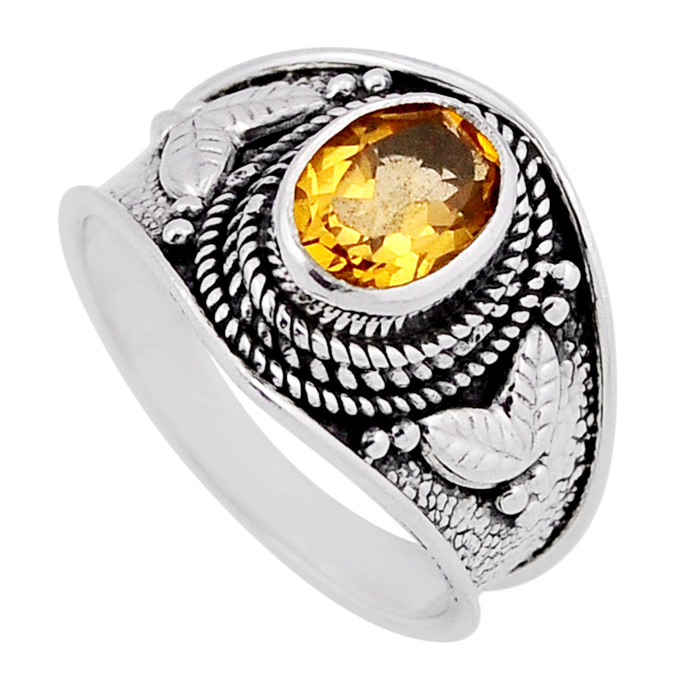 2.03cts faceted natural yellow citrine 925 sterling silver ring size 6.5 n37794