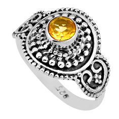0.73cts faceted natural yellow citrine 925 sterling silver ring size 7.5 n37992