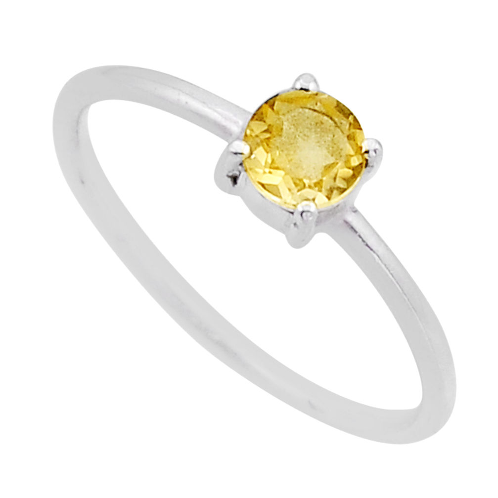 0.76cts faceted natural yellow citrine 925 sterling silver ring size 7.5 n50056