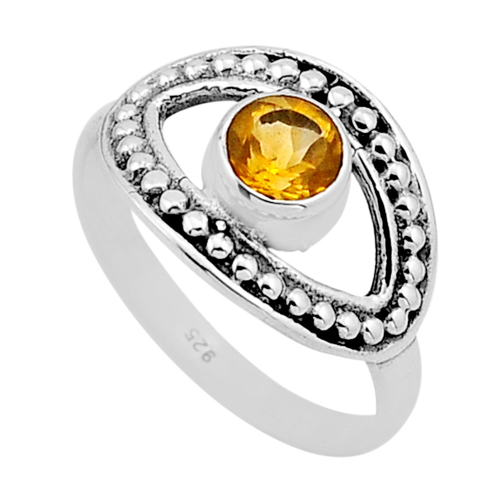 0.64cts faceted natural yellow citrine 925 sterling silver ring size 6.5 n53965