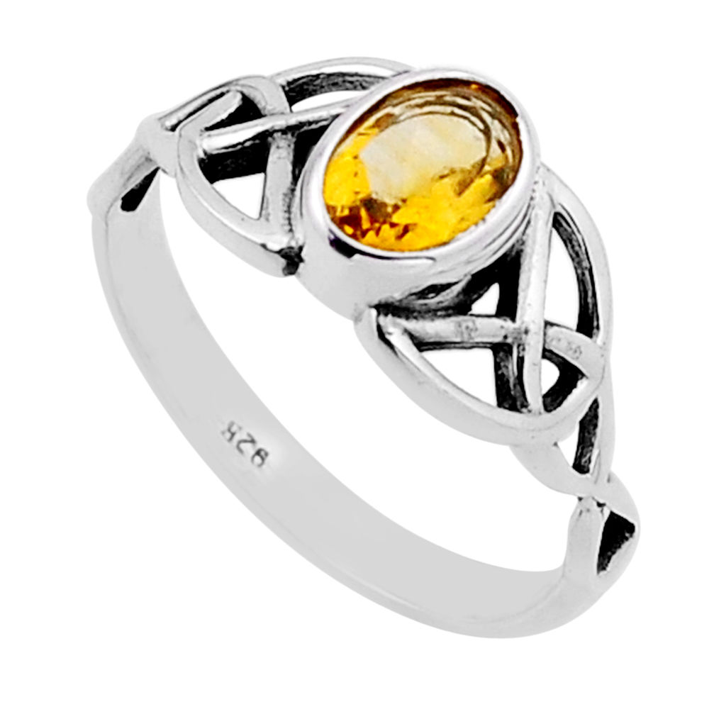 1.42cts faceted natural yellow citrine 925 sterling silver ring size 8.5 n54751