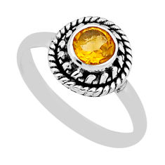 0.66cts faceted natural yellow citrine 925 sterling silver ring size 6 n44990