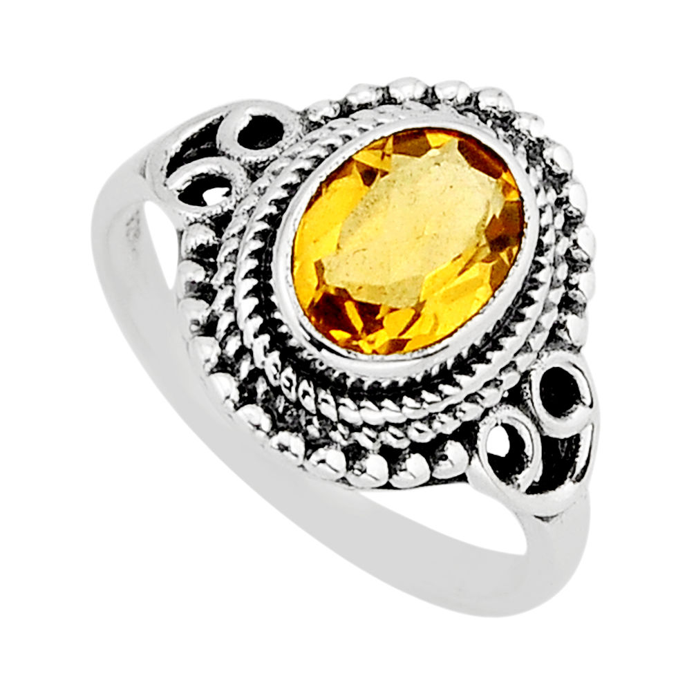 2.09cts faceted natural yellow citrine 925 sterling silver ring size 6 y75928